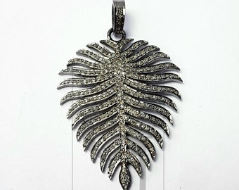 Leaf design latest rosecut pave diamond pendant 925 sterling silver handmade finish diamond pendant jewelry