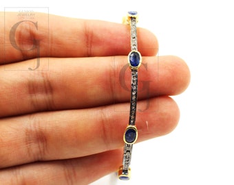 Pavé Sapphire Bangle, Kyanite 925 Sterling Silver Art Deco Bracelet