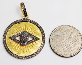 14k gold evil eye pendant designer Rosecut pave diamond pendant 925 sterling silver handmade finish diamond charms necklace pendant