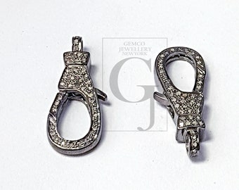 Fermoir mousqueton serti de diamants pavés faits main : fermoir à breloque en argent sterling