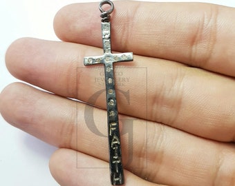 Handmade Rosecut Diamond Cross Pendant: 925 Sterling Silver Faith Jewelry