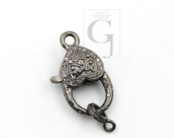 Fermoir mousqueton coeur pavé de diamants : collier ancien en argent sterling 925