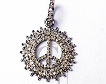 Pave Diamond Pendant Diamond Pendant 925 Sterling Silver Pave Designer Spinel /& Diamond PEACE SIGN Pendant Pave Pendant