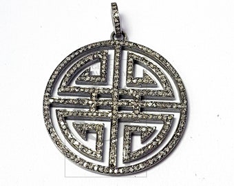 Pave diamond rosecut pendant 925 sterling silver finish handmade diamond pendant beautiful circle  design diamond pendant