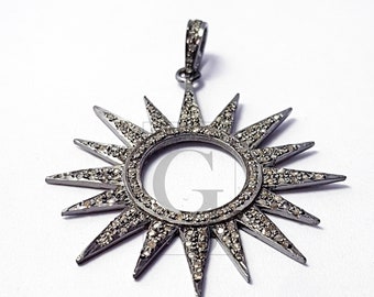 Very beautiful sunburst circle shaped design charm pendant Pave diamond rosecut pendant 925 sterling silverpendant handmade diamond pendant