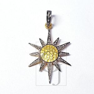 Handmade Pave Diamond Sunburst Pendant: 925 Sterling Silver Charm