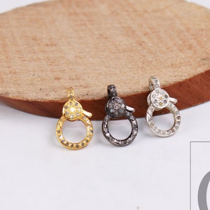 Pave Diamond Lobster Clasp: Handmade 925 Sterling Silver Vermeil (15mm)