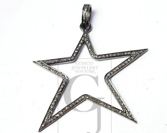 Handmade Sterling Silver Star Pendant: Rosecut Pave Diamond Jewelry