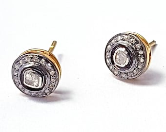 Pave Rosecut Diamond Stud Earrings: Handmade Sterling Silver Jewelry