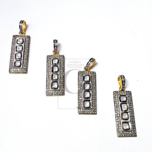 Polki Pave Diamond Dog Tag Pendant: Handmade Sterling Silver