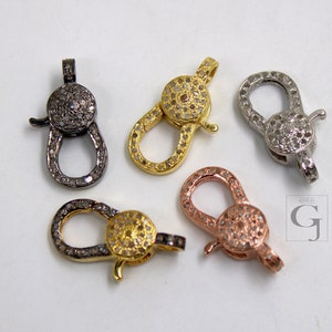 Pave Diamond Lobster Clasp: Handmade 925 Sterling Silver Jewelry Supply (20mm)