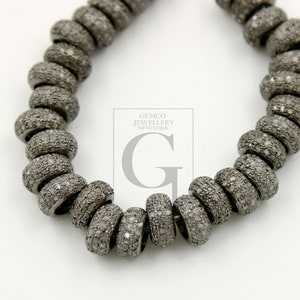 Pave Diamond 925 Sterling Silver Rondelle Bead: Handmade Jewelry (1pc)