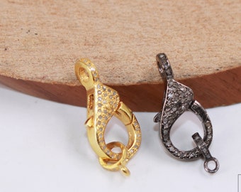 Oxidized Sterling Silver Pave Diamond Lobster Clasp: Gold Vermeil Rosecut Lock