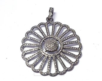 Pave diamond rosecut pendant 925 sterling silver pendant handmade diamond pendant sun flower new design pave diamond pendant