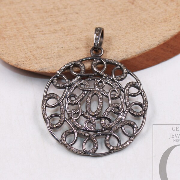 Antique look Geek pendant designer Rosecut pave diamond pendant 925 sterling silver handmade finish circle shaped diamond pendant jewelry