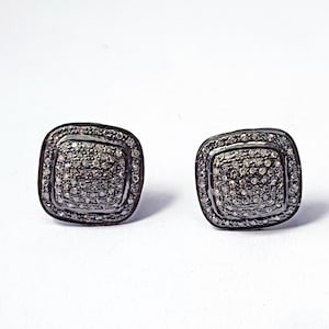 Handmade Pave Diamond Sterling Silver Stud Earrings