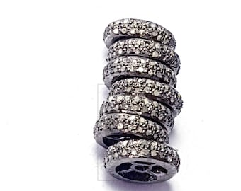 Pave Diamond Bead: 925 Sterling Silver Rondelle Spacer (6mm/8mm/10mm/12mm)