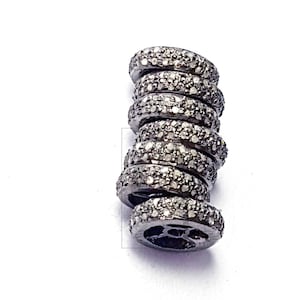 6mm/8mm/10mm/12mm Rondelles Pave Diamond  Bead / Spacers Design Pave Diamond 925 Sterling Silver Handmade Jewelry Diamond Fine Jewelry