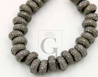 Pave Diamond 925 Sterling Silver Rondelle Bead: Handmade Jewelry (1pc)