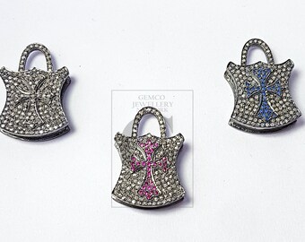 Handmade Pave Diamond Rosecut Pendant: Sterling Silver Padlock Charm