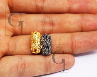 Pave Diamond Bead: 925 Sterling Silver Handmade Spacer (15x8MM)