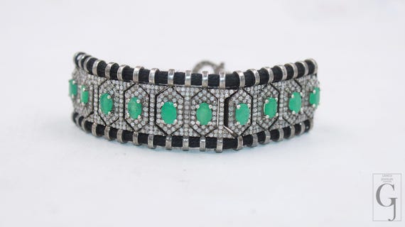 Emerald Macrame Bracelet: Rosecut Emerald, Pave D… - image 3