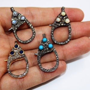 Rosecut Pave Diamond Lobster Clasp: Sterling Silver Handmade Gemstone Connector