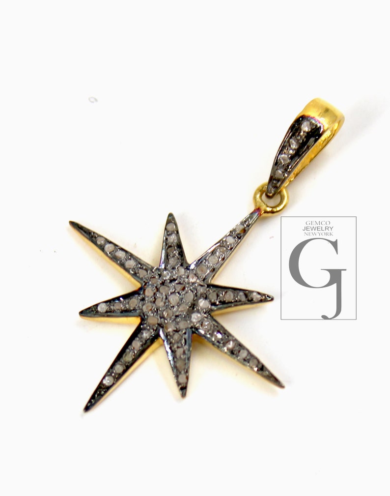 Star burst design Rosecut pave diamond pendant 925 sterling silver handmade finish beautiful diamond pendant jewelry