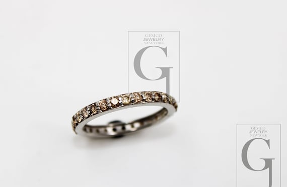Handmade Pave Diamond Ring: 925 Sterling Silver Finish