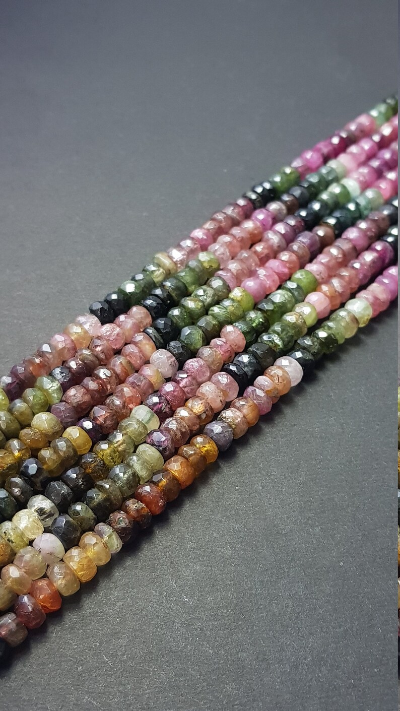 Multi Tourmaline Beads Faceted Roundel Beads 13"Strand Tourmaline Beads 3mm-5mm AAA Quality Wholesale Watermelon Round Shape Bead Tourmaline