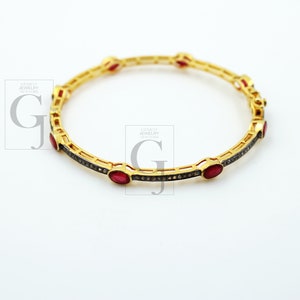 Ruby Diamond Bangle, Pavé Rosecut Diamond 925 Sterling Silver Yellow Gold Vermeil Bracelet