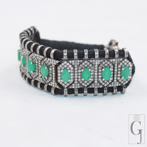 Emerald Macrame Bracelet: Rosecut Emerald, Pave D… - image 7
