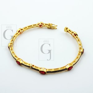 Ruby Diamond Bangle, Pavé Rosecut Diamond 925 Sterling Silver Yellow Gold Vermeil Bracelet