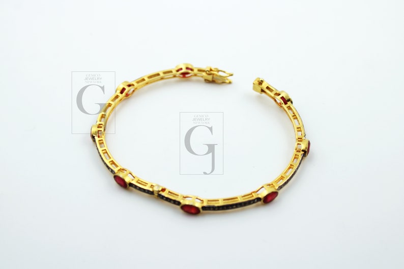 Ruby Diamond Bangle, Pavé Rosecut Diamond 925 Sterling Silver Yellow Gold Vermeil Bracelet