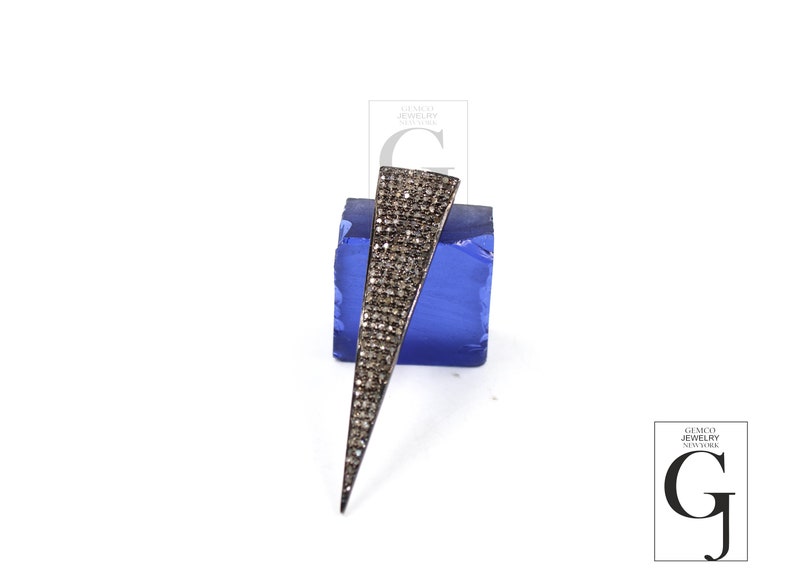 Gold antique look spike pendant charm Rosecut pave diamond pendant 925 sterling silver handmade finish diamond charms necklace pendant