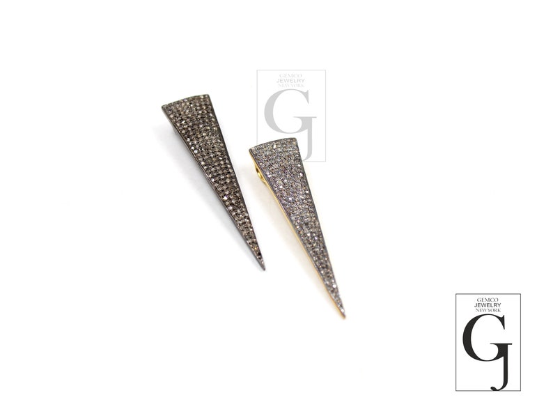 Gold antique look spike pendant charm Rosecut pave diamond pendant 925 sterling silver handmade finish diamond charms necklace pendant
