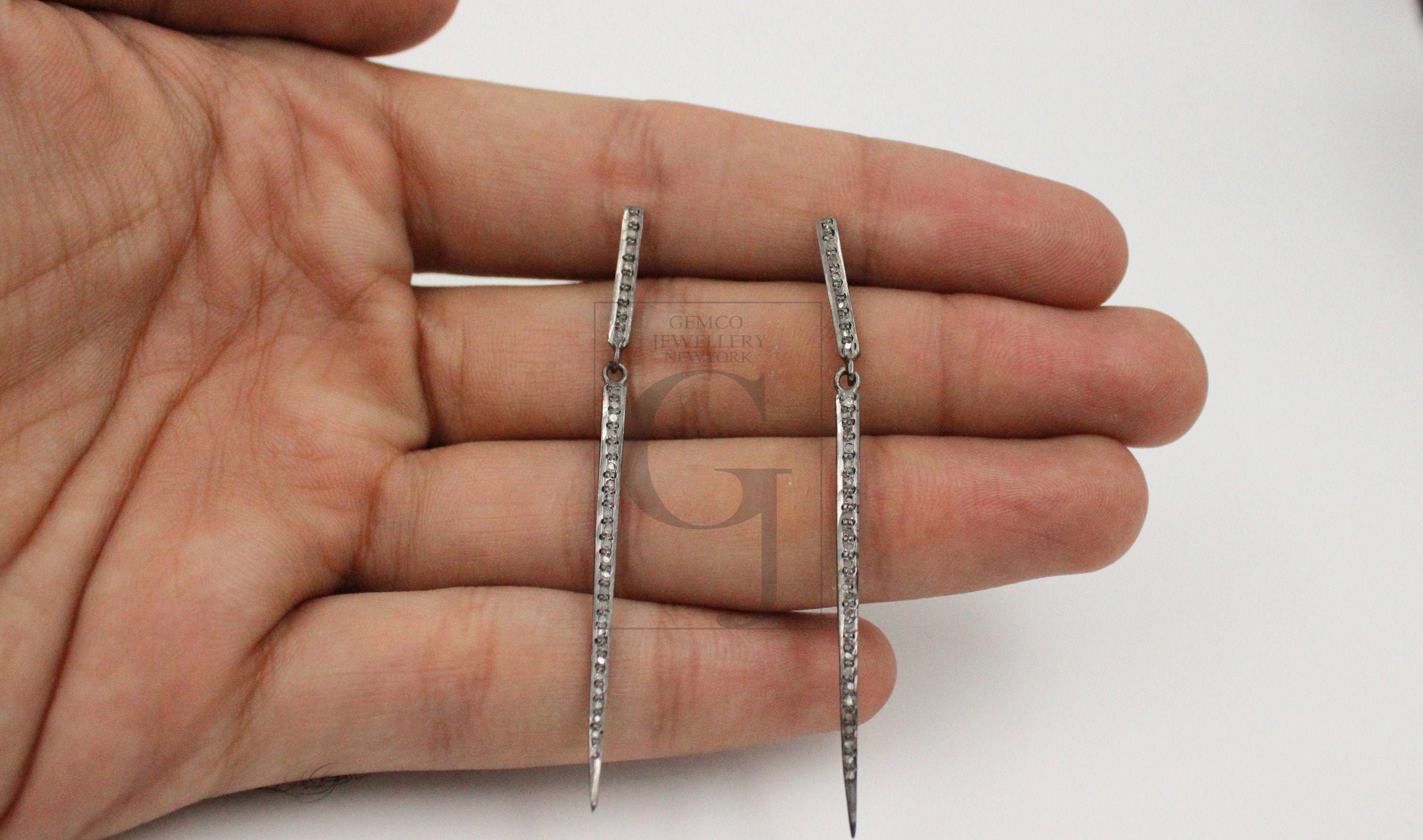 Beautiful Designer One Of a Kind Rosecut Pave Diamond Earrings 925 Sterling Silver Handmade Silver Finish Diamond Earrings
