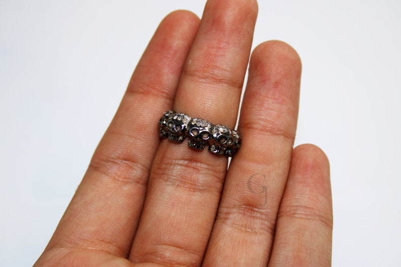 Antique look designer skull ring Rosecut pave diamond rings 925 sterling silver handmade silver finish diamond ring