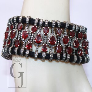 Red Ruby Thread Bracelet Rosecut Pave Diamond Thread Bangle Bracelet 925 Sterling Silver Handmade Finish Bangle Macrame Bracelet jewelry 1pc