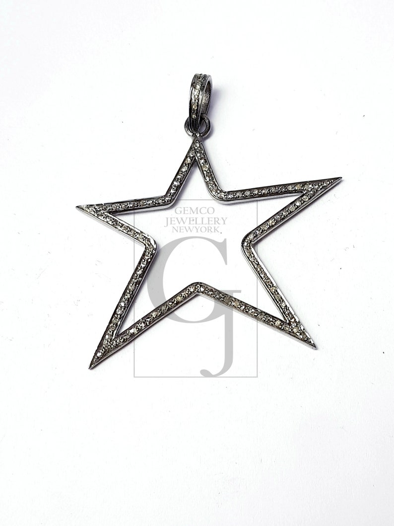 Beautiful rosecut pave diamond pendant 925 sterling silver handmade finish star cutting design diamond pendant jewelry