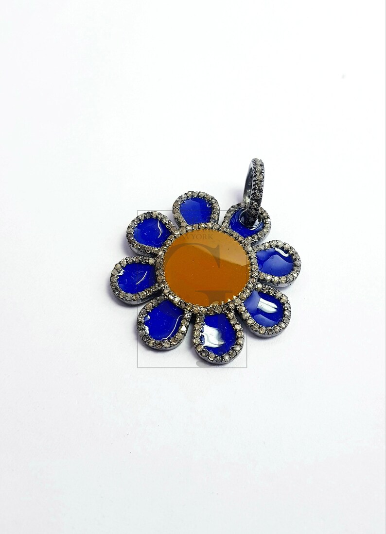 Beautiful flower design Rosecut pave diamond pendant 925 sterling silver handmade finish enameling designer diamond pendant jewelry