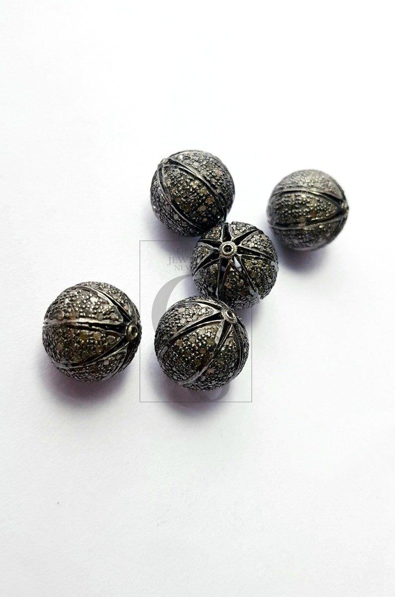 Pave diamond water melon shape bead Rosecut pave diamond beads 925 sterling silver handmade silver finish diamond beads