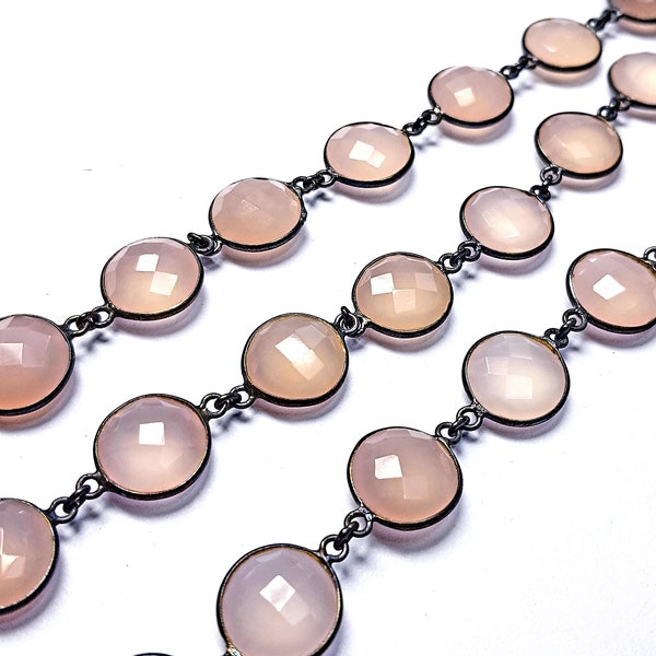 Checker cut color stone 925 sterling silver handmade bezel chain rose quartz stone chains jewelry supplies chunkey chain