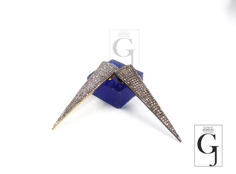 Gold antique look spike pendant charm Rosecut pave diamond pendant 925 sterling silver handmade finish diamond charms necklace pendant