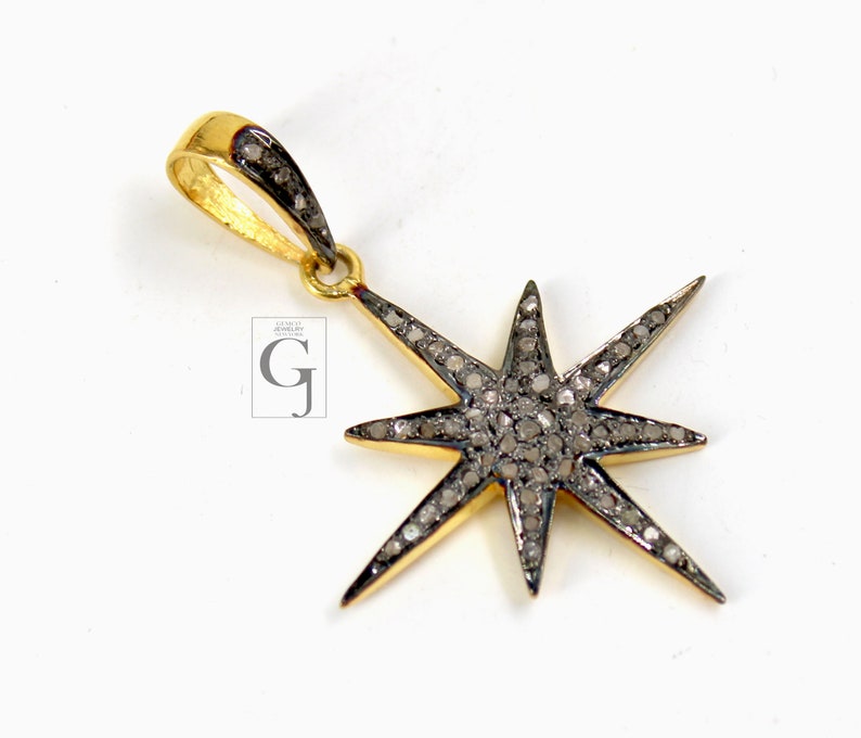 Star burst design Rosecut pave diamond pendant 925 sterling silver handmade finish beautiful diamond pendant jewelry