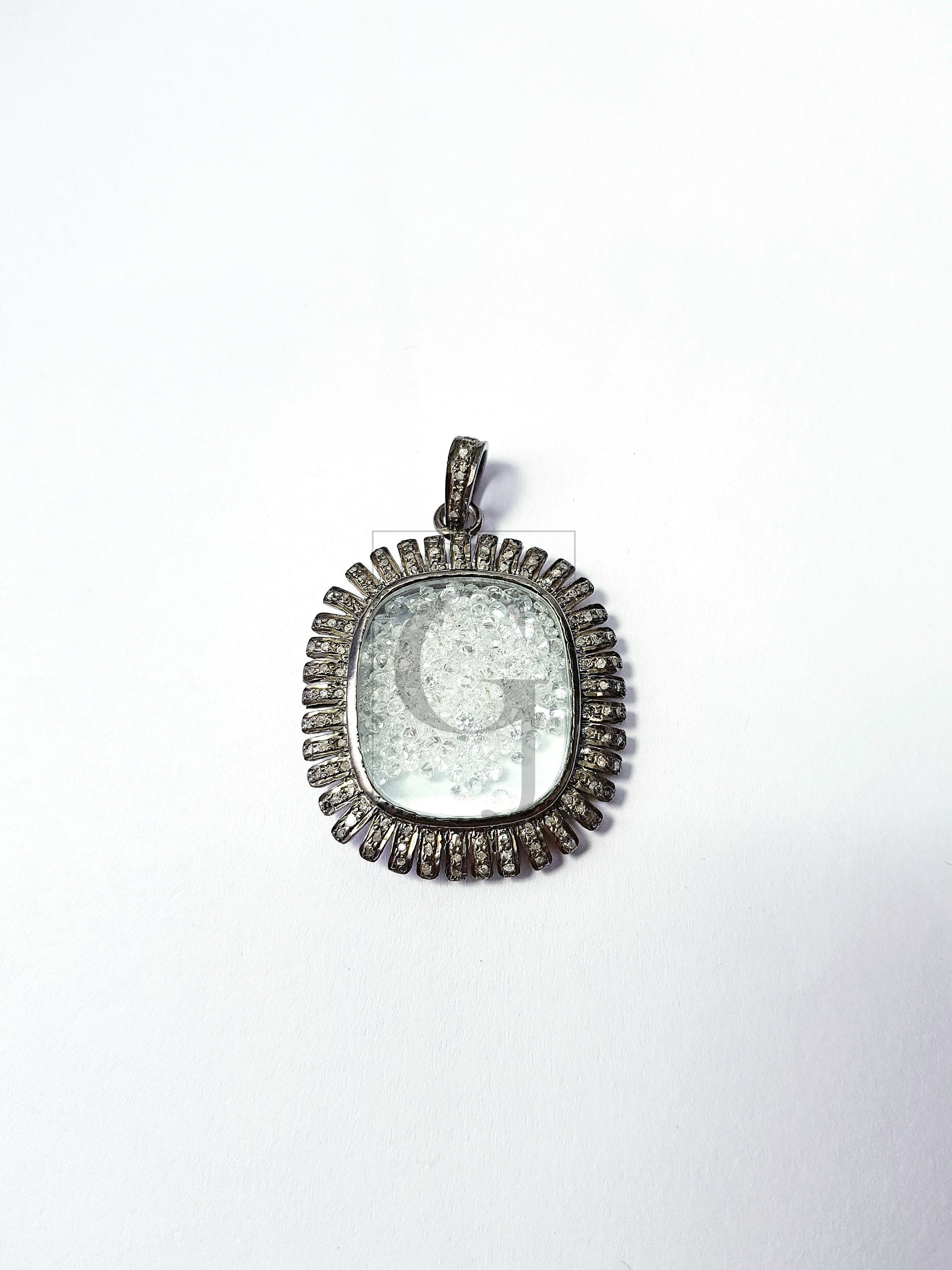 Pave diamond rosecut pendant 925 sterling silver pendant handmade diamond pendant beautiful spike design pave diamond pendant charm