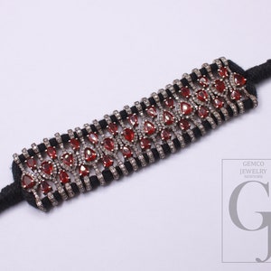 Red Ruby Thread Bracelet Rosecut Pave Diamond Thread Bangle Bracelet 925 Sterling Silver Handmade Finish Bangle Macrame Bracelet jewelry 1pc