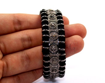 Handgemachte Rosecut Diamant Armreif: Antikes Sterling Silber Faden Armband