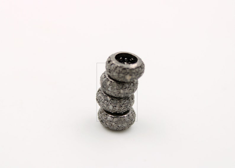 Handmade Pave Diamond 925 Sterling Silver Rondelle Bead (6mm/8mm/10mm) image 7