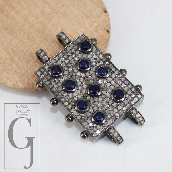 New designer blue sapphire diamond bracelet connector handmade 925 sterling silver jewelry pave diamond accessories also in Opal & tanzanite